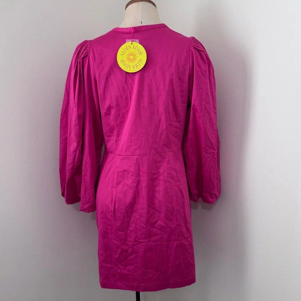 NEW Alden Adair XS Magenta Pink Athena Rhinestone Button Puff Sleeve Dress - Picture 2 of 7